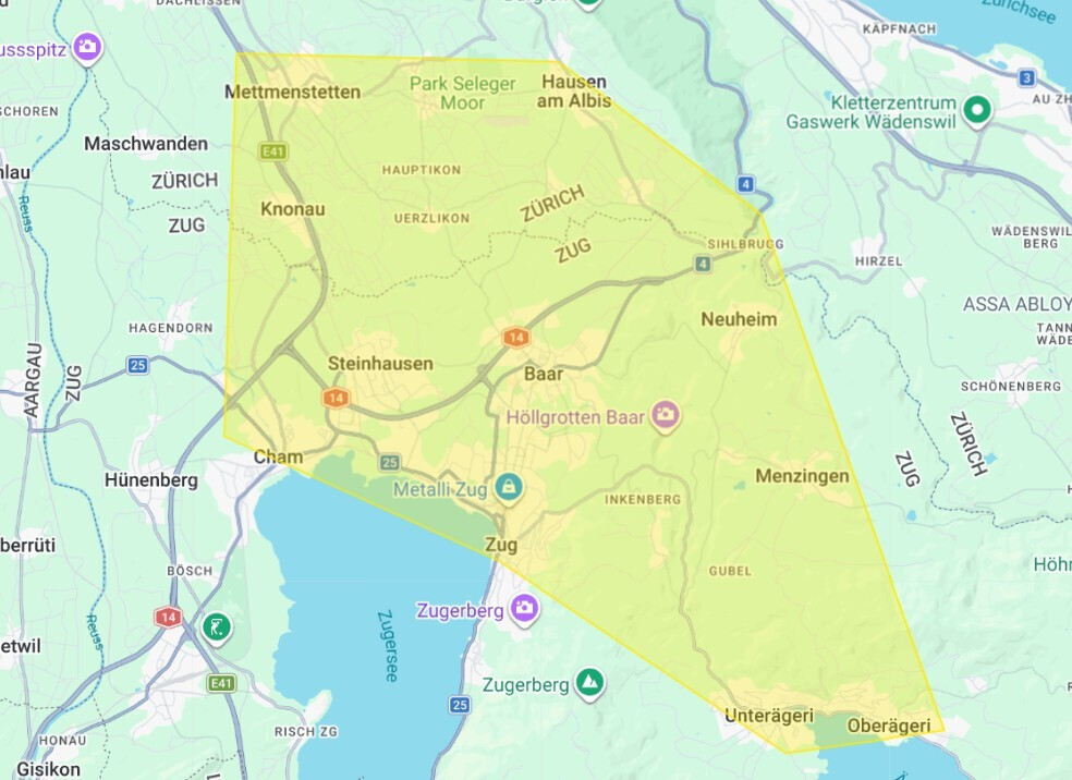 Einzugsgebiet Hausbesuchspraxis Rundumgsund